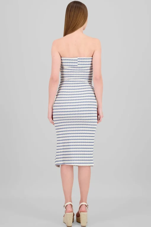 Vestido strapless estampado rayas