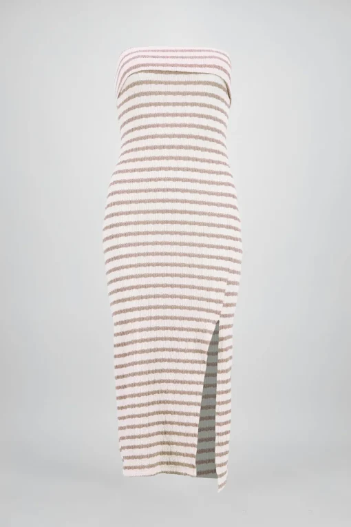 Vestido strapless estampado rayas