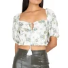 Blusa abertura cintas flores