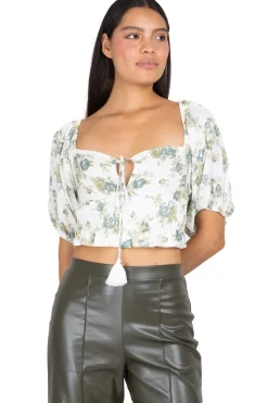 Blusa abertura cintas flores