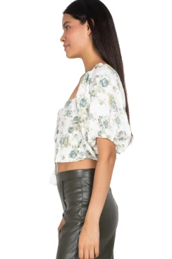 Blusa abertura cintas flores