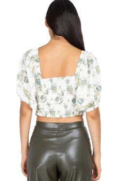 Blusa abertura cintas flores