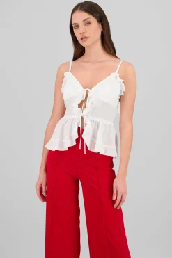 Blusa abertura moño olanes