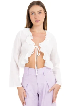 Blusa abierta cuello olanes