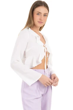 Blusa abierta cuello olanes