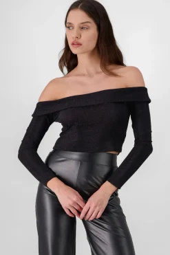 Blusa brillos off shoulder manga larga