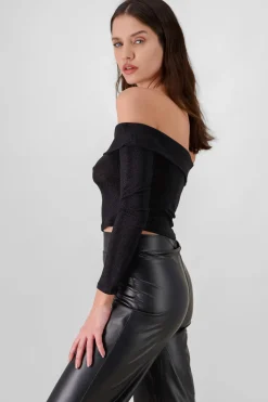 Blusa brillos off shoulder manga larga