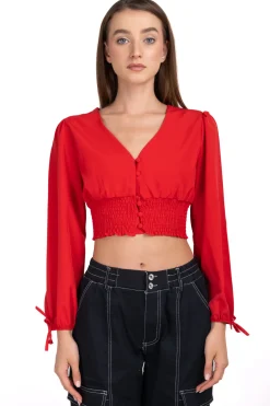 Blusa cintura smock escote v