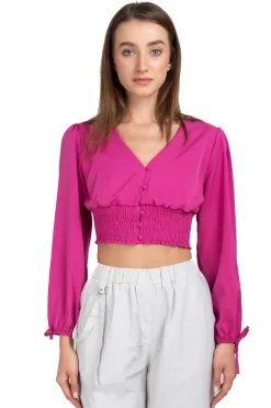 Blusa cintura smock escote v