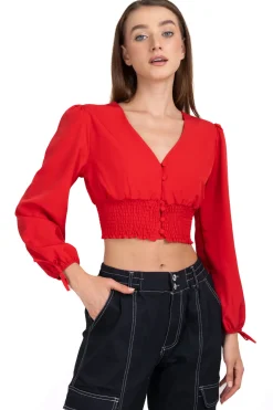 Blusa cintura smock escote v