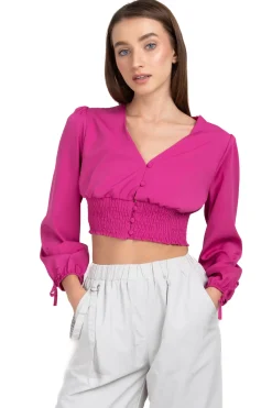 Blusa cintura smock escote v