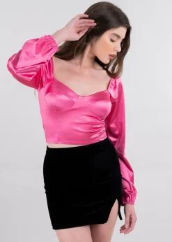 Blusa crop bustier satín