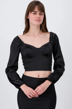 Blusa crop bustier satín