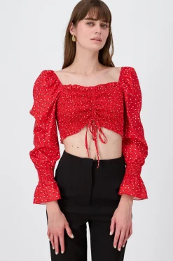 Blusa crop flores manga larga