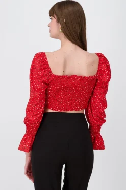 Blusa crop flores manga larga