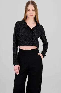 Blusa crop manga larga con brillos Hypsters