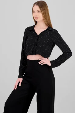 Blusa crop manga larga con brillos Hypsters