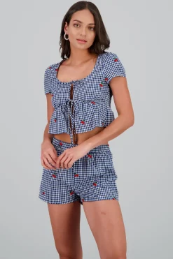Blusa Gingham cerza detalle mono