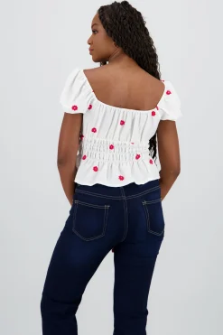 Blusa manga abullonada bordado flores