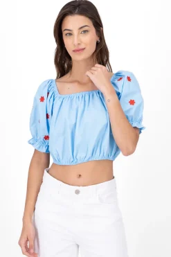 Blusa manga abullonada detalle bordado