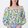 Blusa Manga Larga Abullonada Estampado Flores