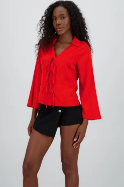 Blusa manga larga detale cuello lazos