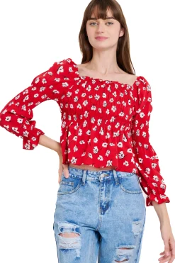 Blusa manga larga escote cuadrado detalle ligas
