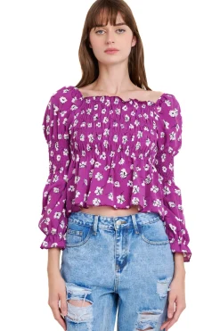 Blusa manga larga escote cuadrado detalle ligas