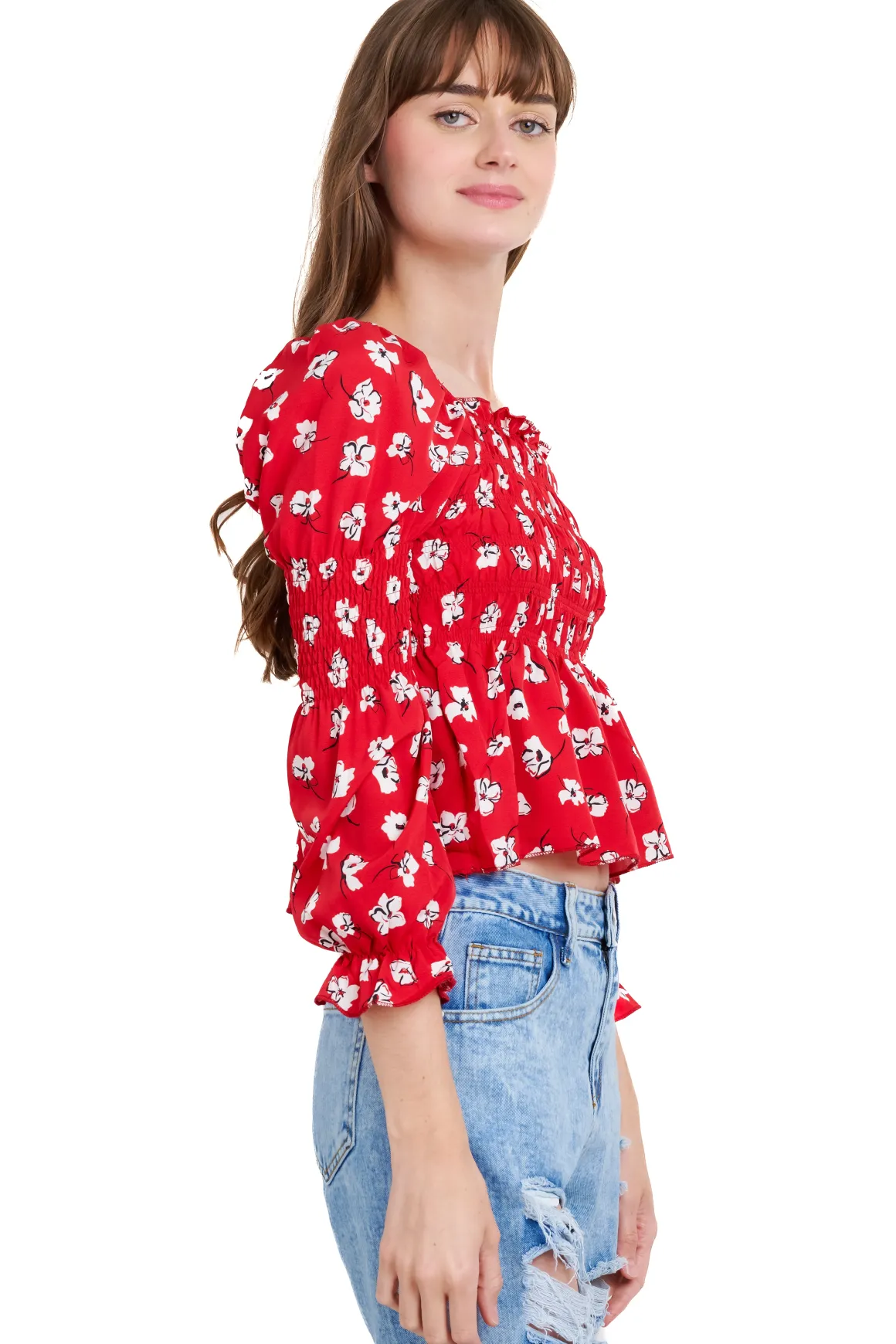 Blusa manga larga escote cuadrado detalle ligas