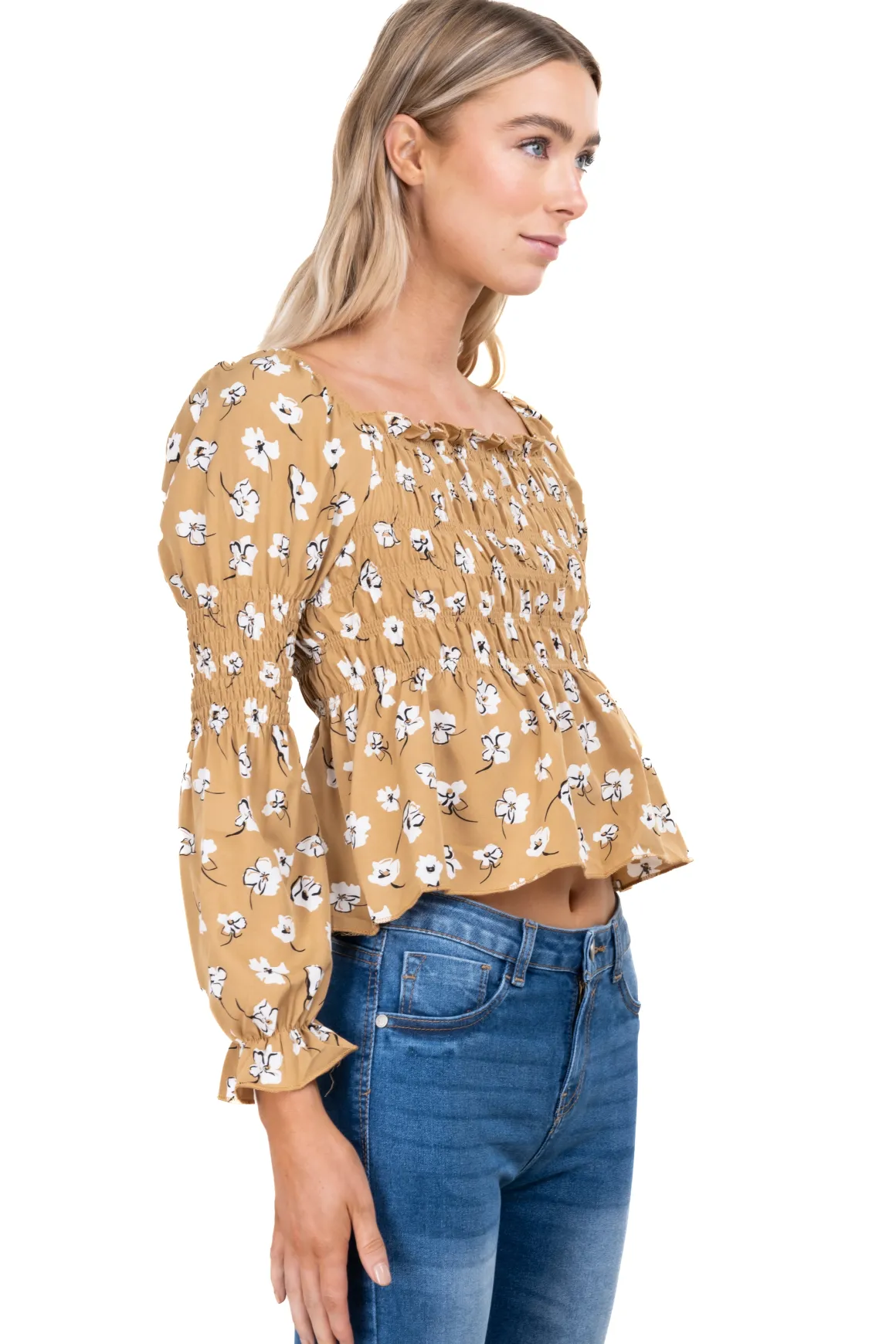 Blusa manga larga escote cuadrado detalle ligas