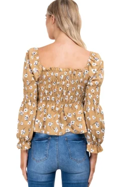 Blusa manga larga escote cuadrado detalle ligas