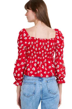 Blusa manga larga escote cuadrado detalle ligas
