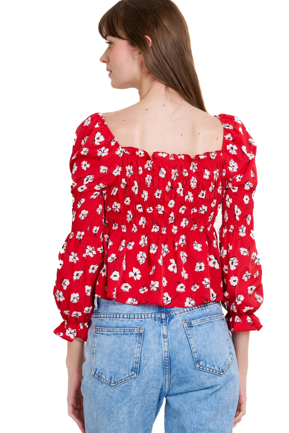 Blusa manga larga escote cuadrado detalle ligas
