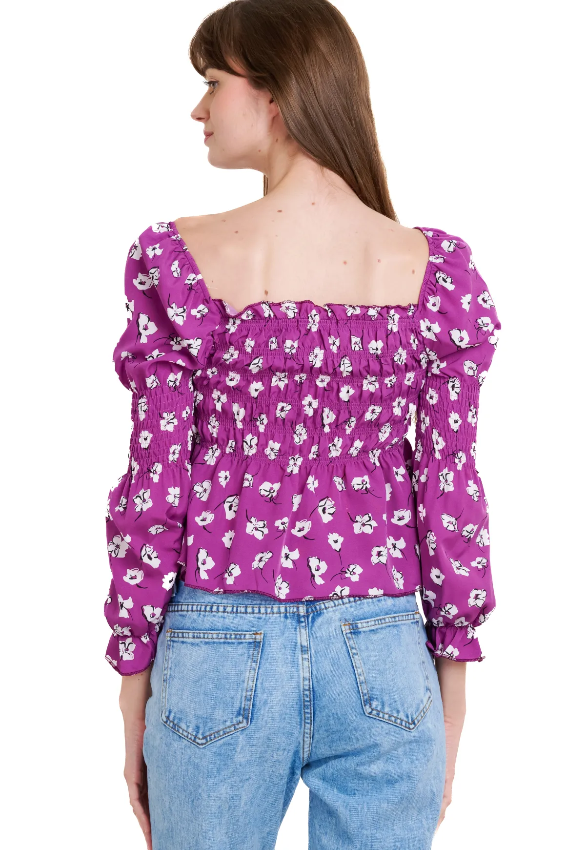 Blusa manga larga escote cuadrado detalle ligas