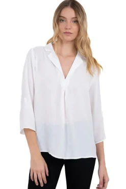 Blusa satín lisa mangas botón