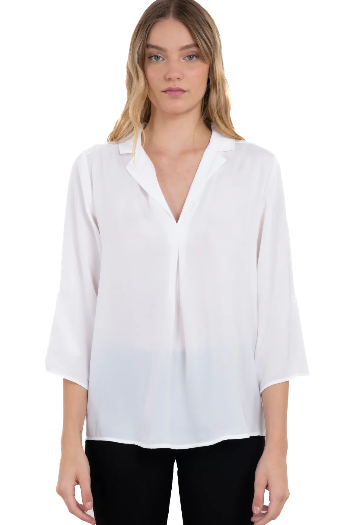 Blusa satín lisa mangas botón