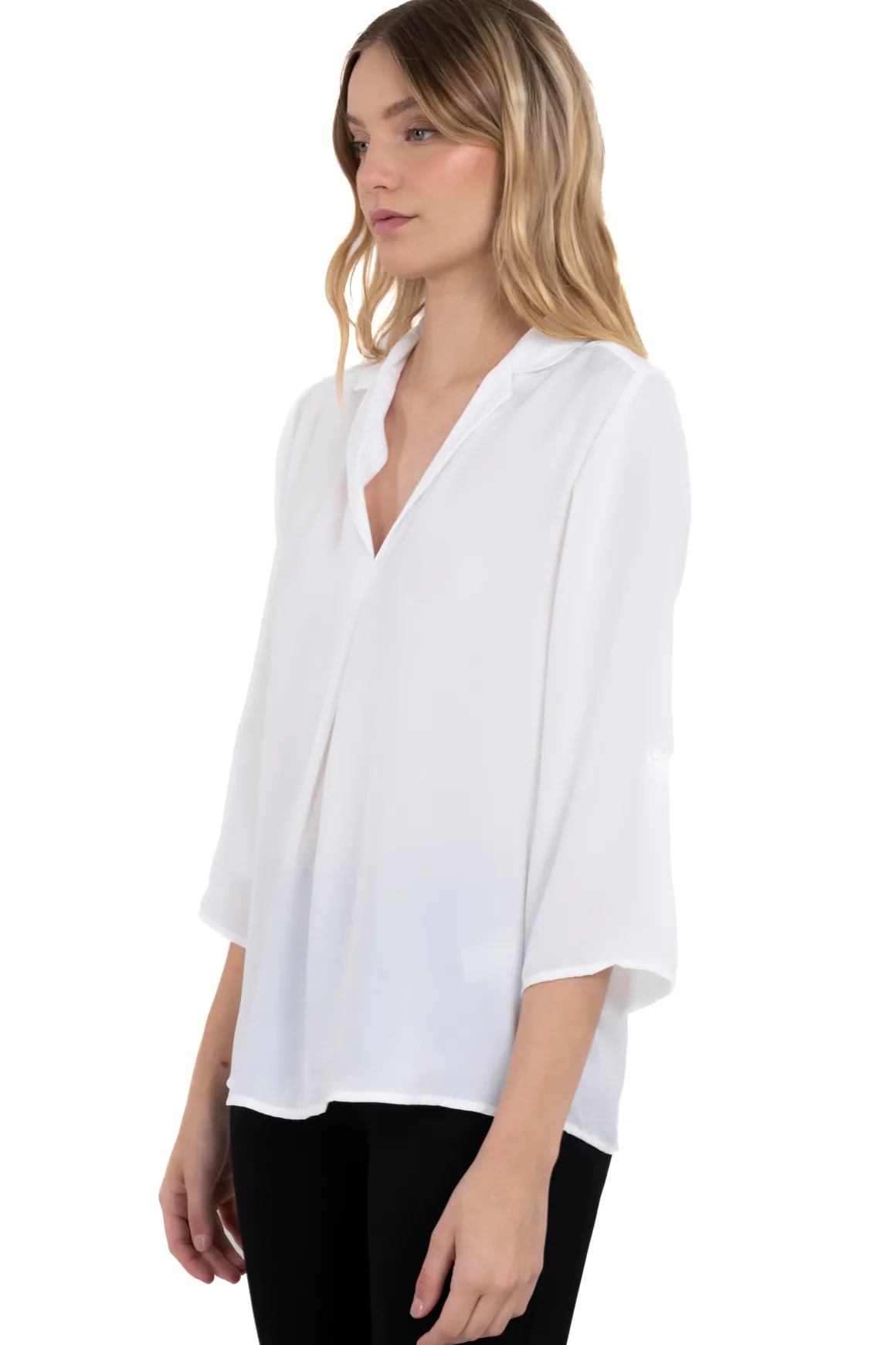 Blusa satín lisa mangas botón