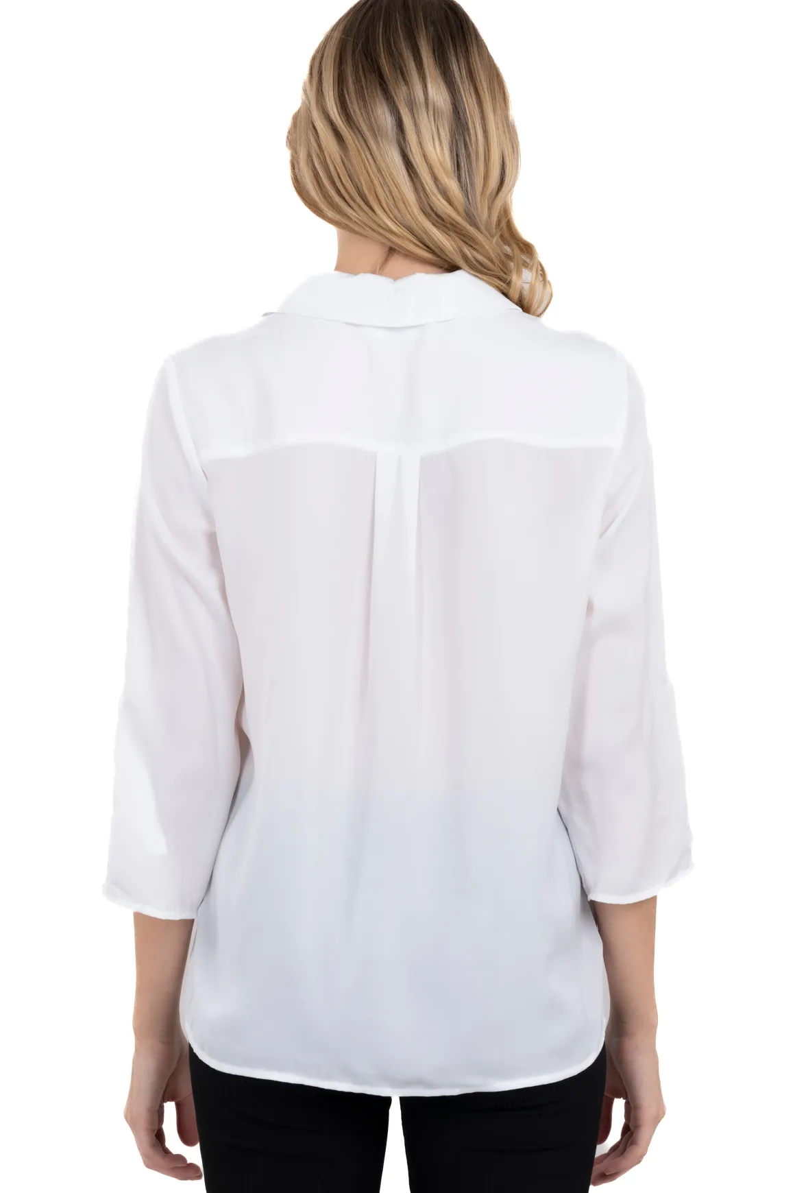 Blusa satín lisa mangas botón