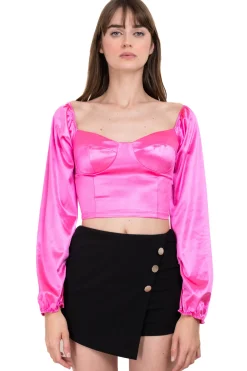 Blusa satín manga larga