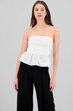 Blusa strapless con volumen liso