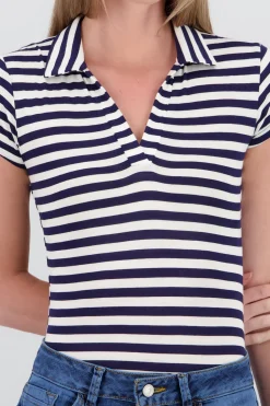 Body cuello polo manga corta rayas