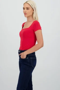 Body manga corta escote cuadrado