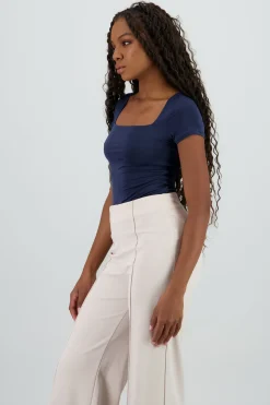 Body manga corta escote cuadrado