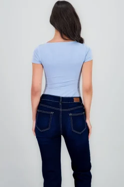 Body manga corta escote cuadrado