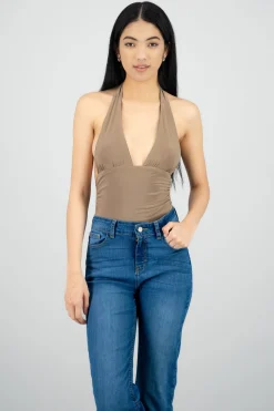 Bodysuit halter escote v