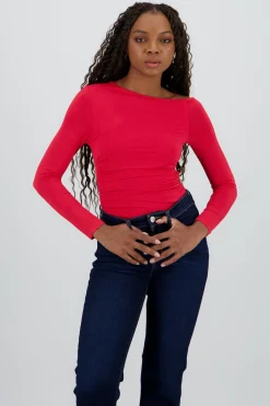 Bodysuit manga larga asimetrico detalle fruncido