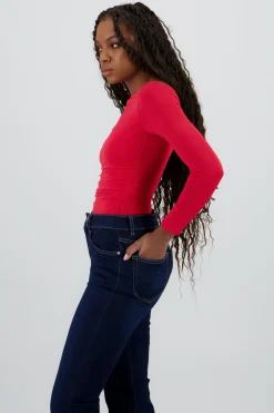 Bodysuit manga larga asimetrico detalle fruncido