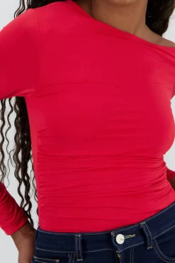 Bodysuit manga larga asimetrico detalle fruncido