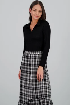 Bodysuit manga larga cuello polo textura