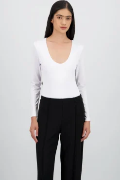 Bodysuit manga larga cuello redondo